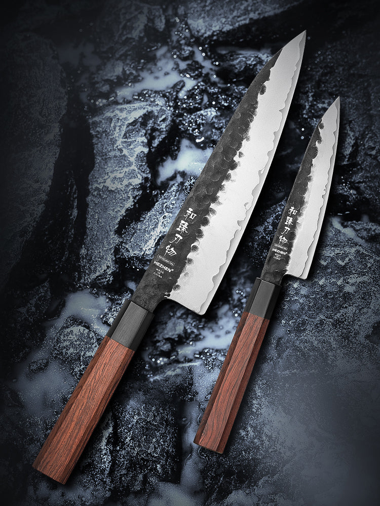 HEZHEN 2PCS Kitchen Knife Set,Premium 3 Layers Damascus Steel,Utility+Chef Knife,for Meat Vegetables and Daily Prep