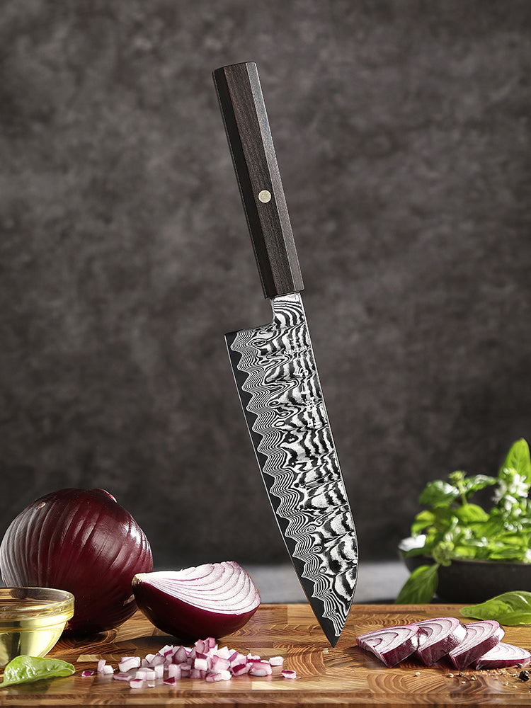 HEZHEN 7.3 Inch Multipurpose Santoku Knife, Hand Forged Damascus Kitchen Knife,15° Precision Edge, Ultra Sharp Balanced Cutting Knife