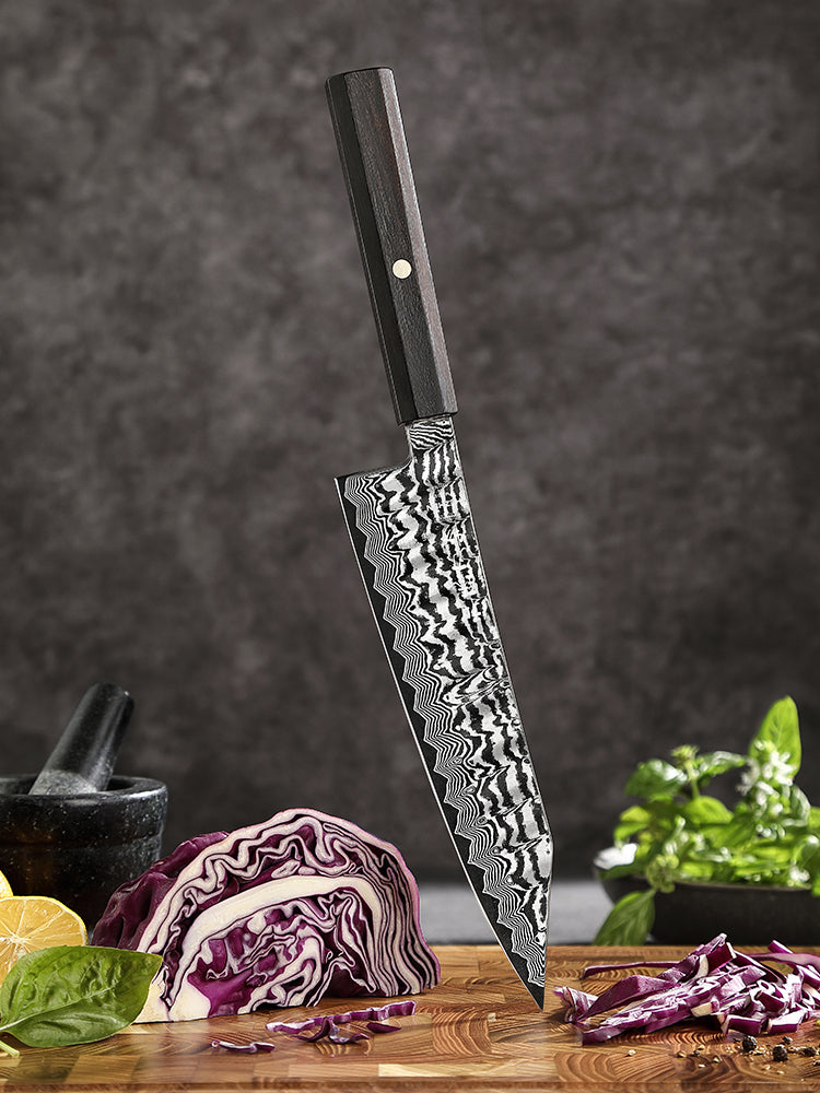 HEZHEN 8.3 Inch Forged Bunka Knife, Premium 67-Layer Damascus Steel Multipurpose Kitchen Knife, 10Cr15CoMoV Steel Core 60±2HRC Hardness