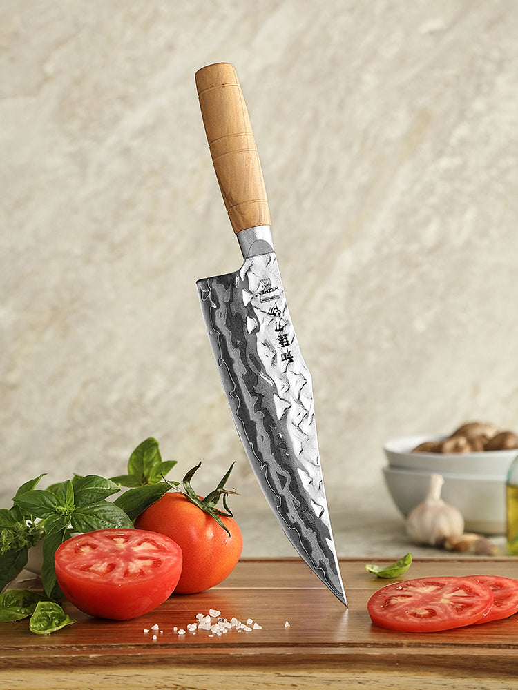 HEZHEN Custom 9 Layer Damascus W Chef Knife, Forged 12Cr18MoV Steel Core,Mountain and River Pattern