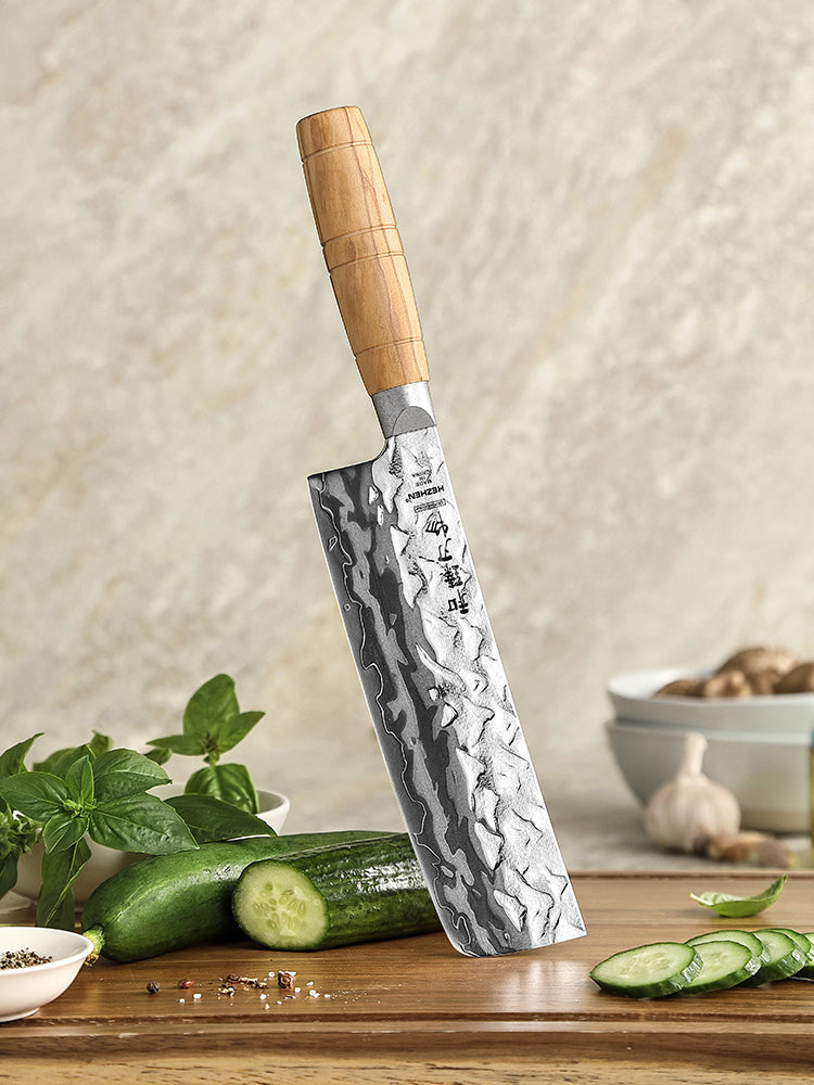 HEZHEN 9 Layer Forged Damascus 7.1“ Nakiri Knife, High Hardness 60±2HRC,For Daily Cooking
