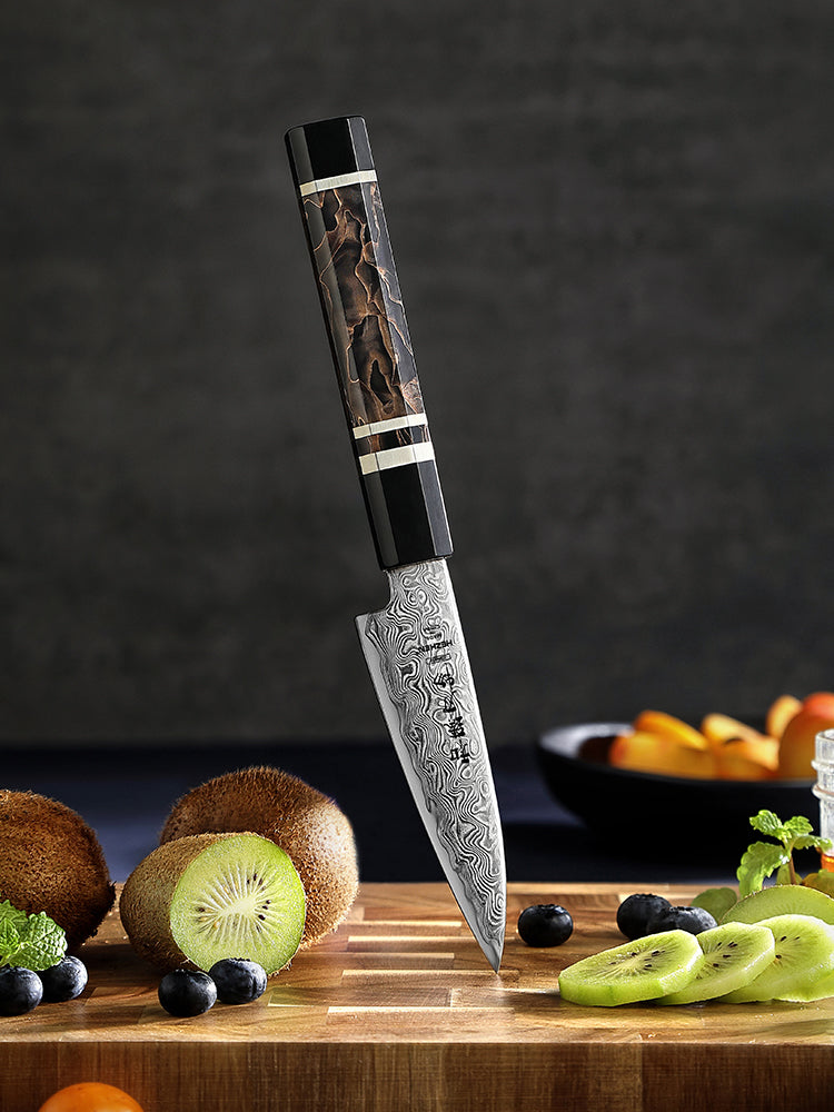 HEZHEN 4.1-Inch Paring Knife – 49-Layer ZDP-189 Damascus Steel, Core Hardness 65-67 HRC, Small Fruit Knife