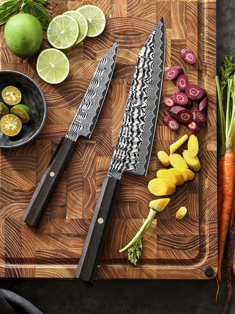 HEZHEN 2PCS Kitchen Knife Set, 67 Layers Damascus Steel With 10Cr15CoMoV Steel Core, Utility+Chef Knife,Household Cooking & Premium Gift Set
