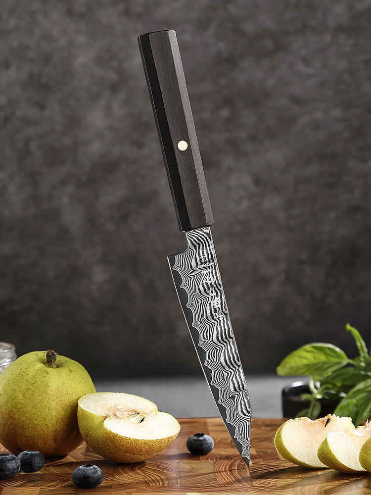 HEZHEN 5.2 Inch Kitchen Utility Knife, 67‑Layer Damascus Steel with 10Cr15CoMoV Steel Core, 60±2 HRC Hardness,