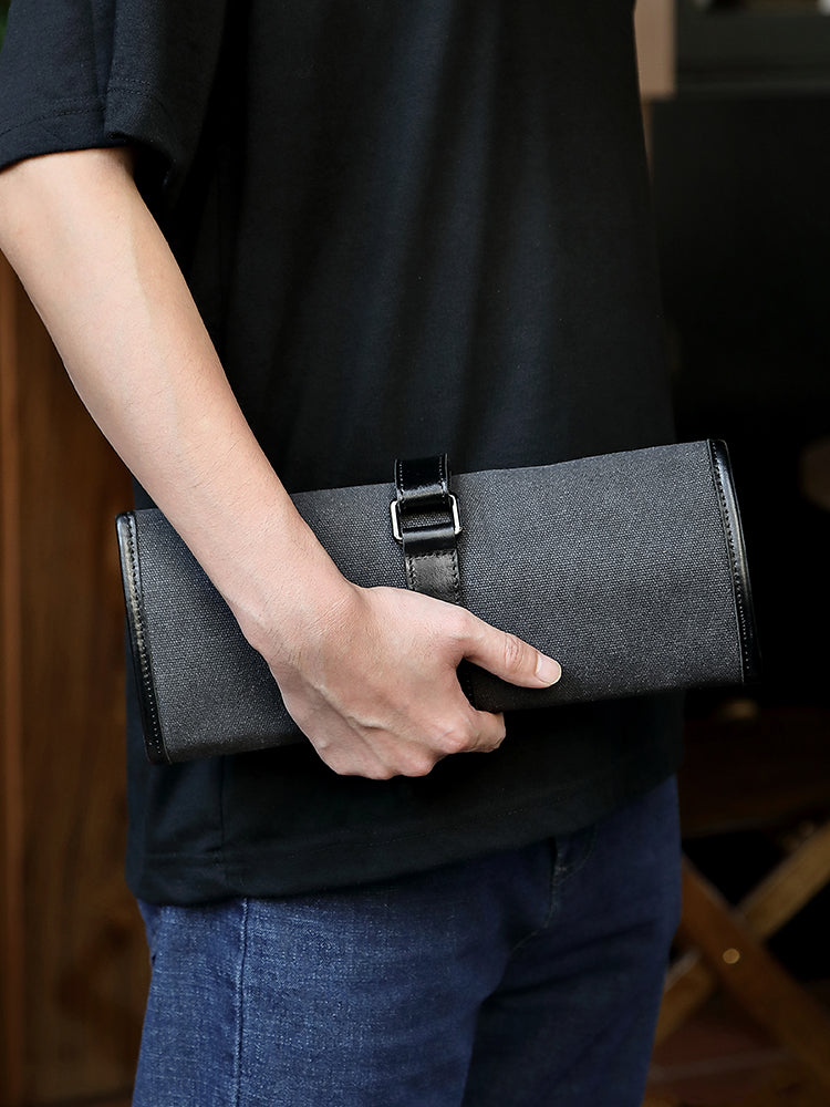 HEZHEN Microfiber Leather + Thickened Canvas  Chef Knife Roll Knife Storage Bag Kitchen Utensils