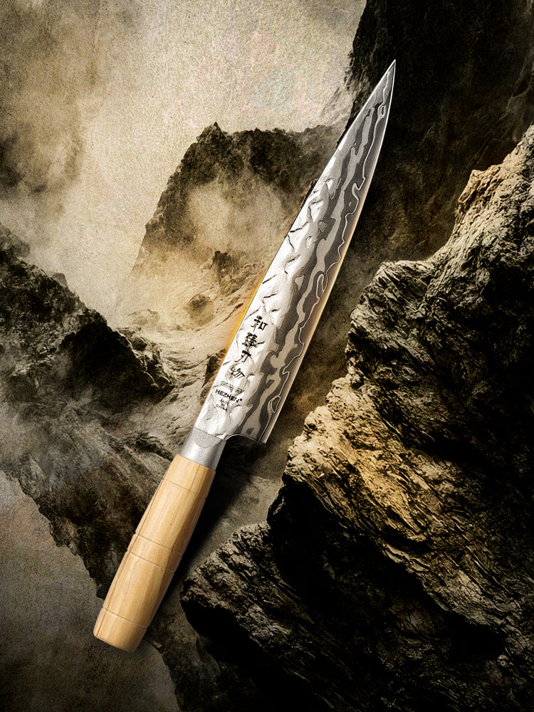 HEZHEN 8.5“Carving Knife 9 Layers Damascus Steel Blade Hardness 60±2HRC for Vegetables & Meats, Luxury Gift Box
