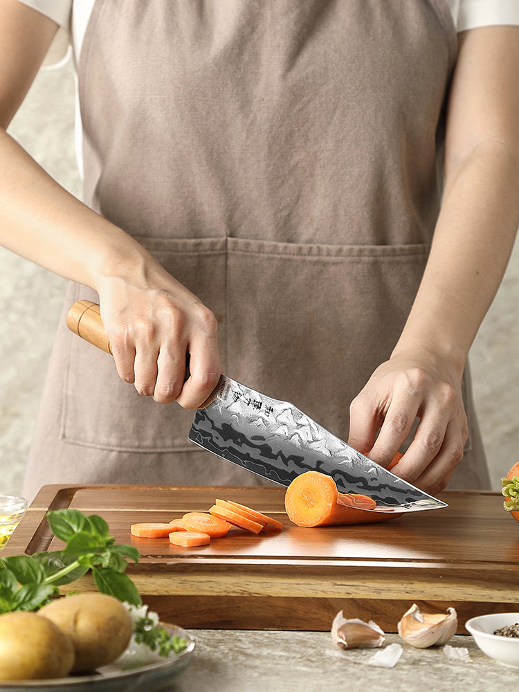 HEZHEN Custom 9 Layer Damascus W Chef Knife, Forged 12Cr18MoV Steel Core,Mountain and River Pattern