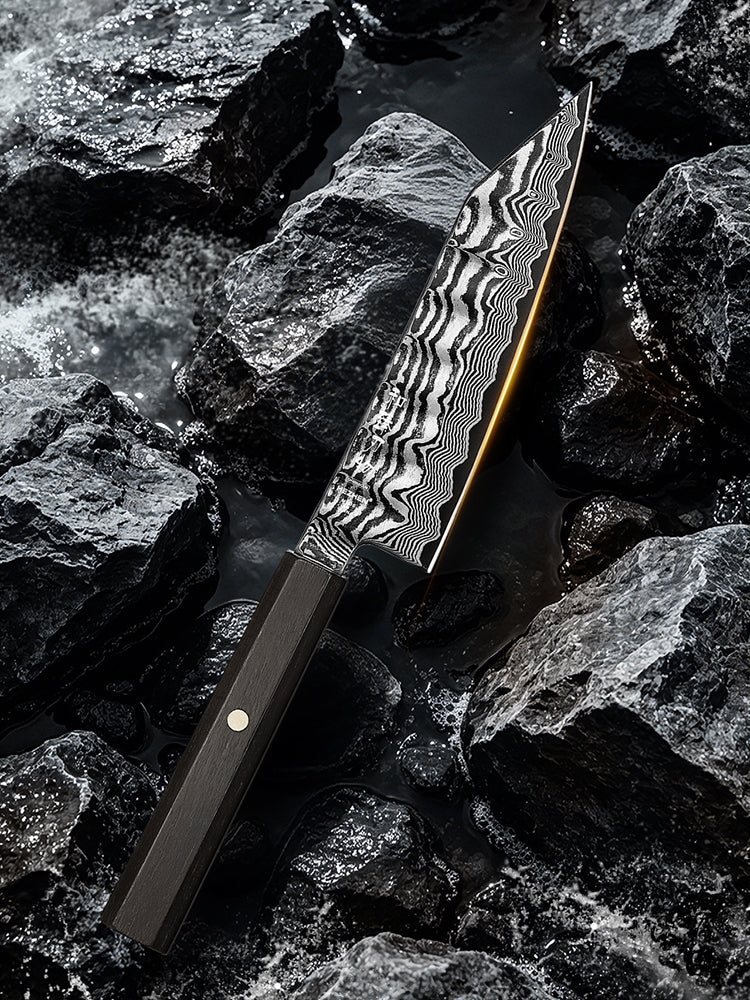 HEZHEN 5.9" Bunka Knife – 67-Layer Damascus Steel Blade,  15° Edge Angle, Versatile Chef Knife for Meat, Vegetables & Fruits
