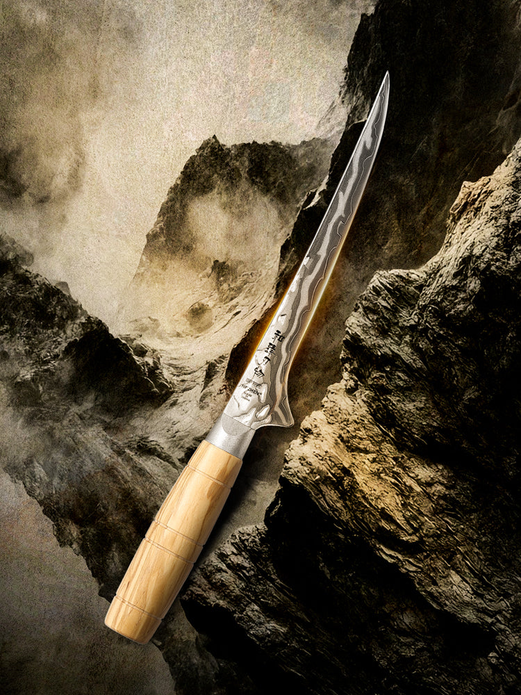 HEZHEN 7.2”Seafood Fillet Knife Professional 9-Layer Damascus,Razor Sharp Blade, Non-Slip Olive Wood Grip for Fish Deboning & Sashimi Cutting