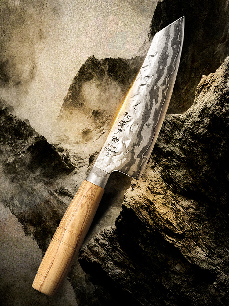 HEZHEN Damascus 5.9" Santoku Kitchen Knife, 9-Layer Forged 12Cr18MoV Steel,All-in-One Cutter for Meat, Fish & Vegetables