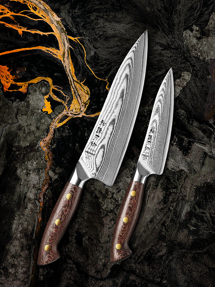 HEZHEN 2-Piece Damascus Steel Knife Set with  High-Carbon 67-Layer Damascus Steel Utility Knife and Chef Knife For Meat Vegetables Fruits and Daily Meal Prep