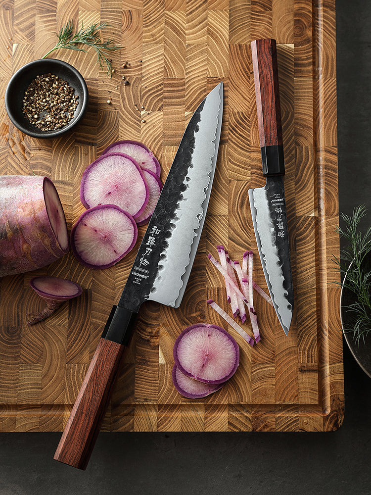 HEZHEN 2PCS Kitchen Knife Set,Premium 3 Layers Damascus Steel,Utility+Chef Knife,for Meat Vegetables and Daily Prep