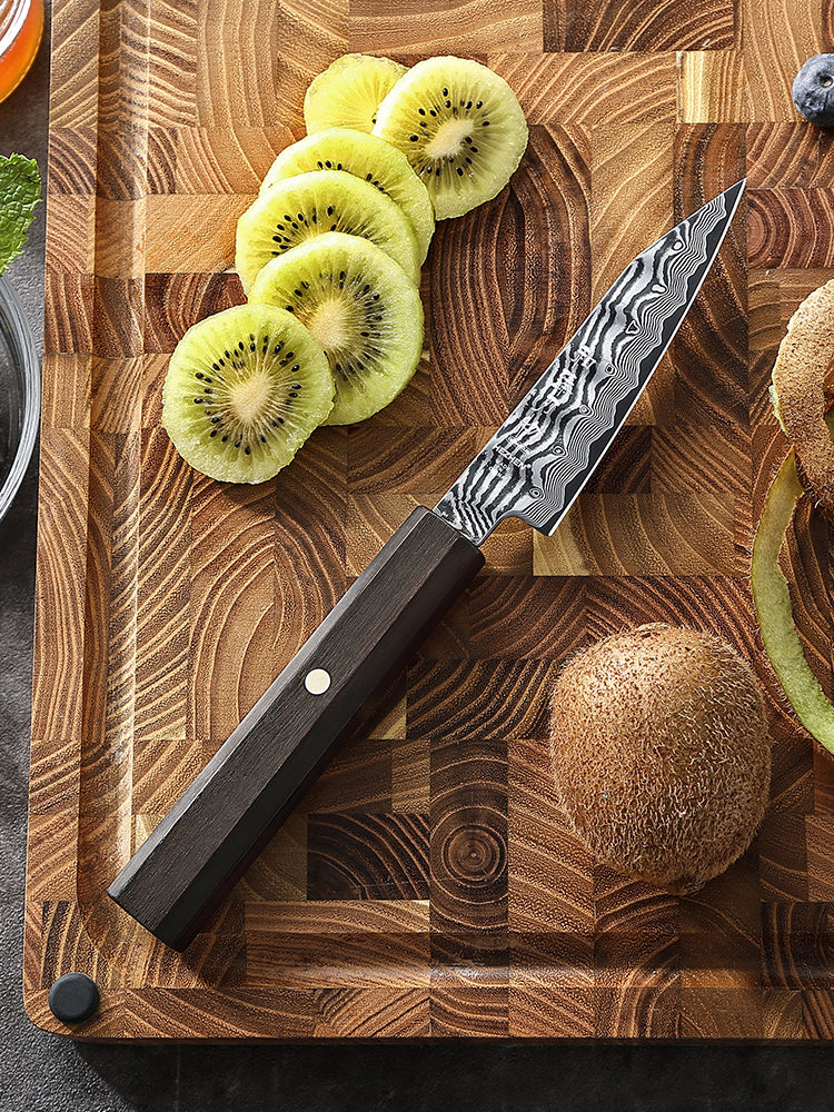 HEZHEN 4.1 Inch Damascus Paring Knife, 67-Layer Damascus Steel, Hand Forged Kitchen Fruit Knife, Ebony Wood Octagonal Ergonomic Handle