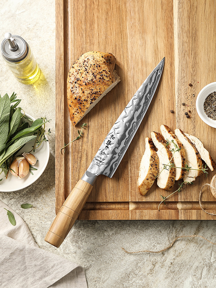 HEZHEN 8.5“Carving Knife 9 Layers Damascus Steel Blade Hardness 60±2HRC for Vegetables & Meats, Luxury Gift Box