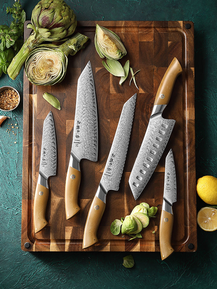 HEZHEN Multi-Scenario 5-in-1 Damascus Knife Set, 67 Layers Damascus Super Steel,Ultra-Sharp Forged Blade Knives for Meat, Vegetable, Fruit and Bread Cutting, Elegant Gift Box Packaging