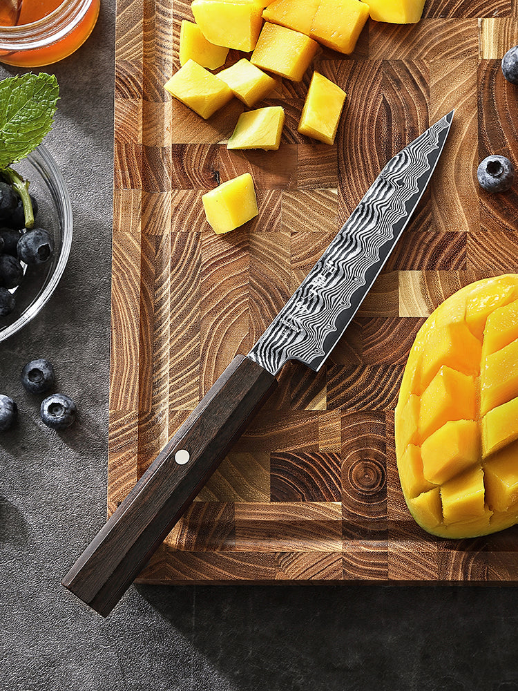 HEZHEN 5.2 Inch Kitchen Utility Knife, 67‑Layer Damascus Steel with 10Cr15CoMoV Steel Core, 60±2 HRC Hardness,