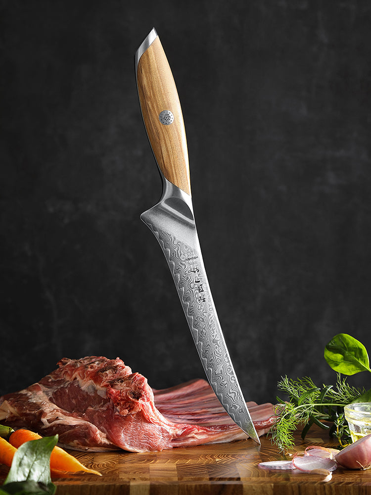 HEZHEN 7 Inches Fillet Knife, 73 Layers Damascus Powder Steel, Olive Wood Handle, Gift Ready-Flagship Series