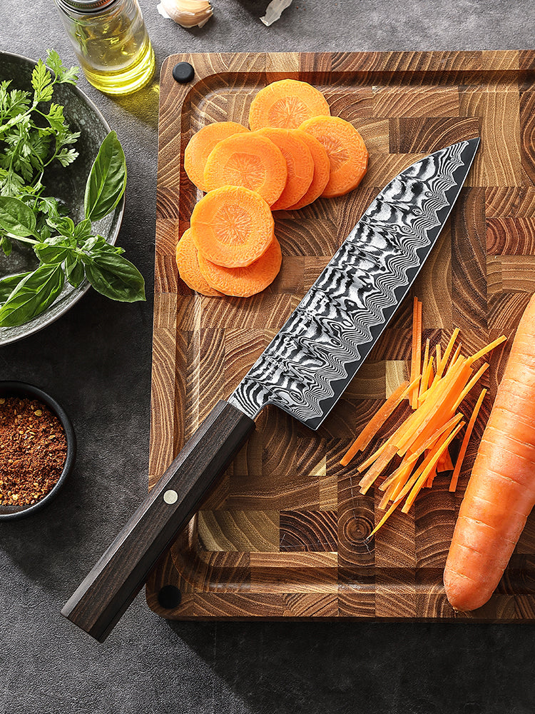 HEZHEN 7.3 Inch Multipurpose Santoku Knife, Hand Forged Damascus Kitchen Knife,15° Precision Edge, Ultra Sharp Balanced Cutting Knife