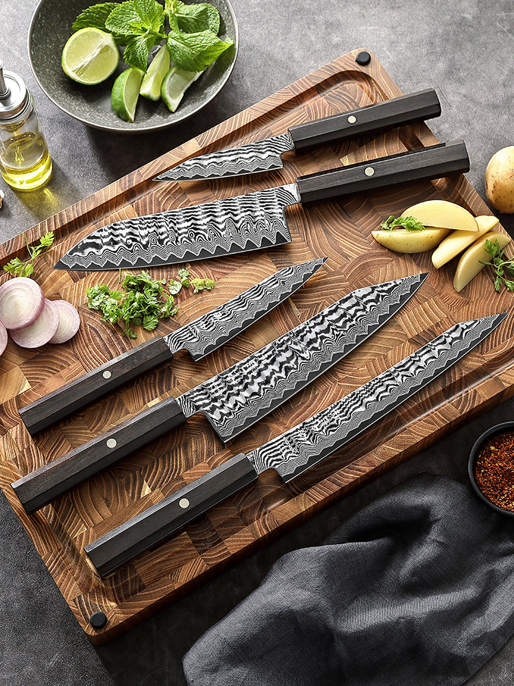 HEZHEN 67-Layer Damascus Steel Knife Set 5PCS - 60±2HRC Hardness, 10Cr15CoMoV Steel Core Kitchen Chef Knife Set for Daily Cooking Food Prep & Premium Gifting