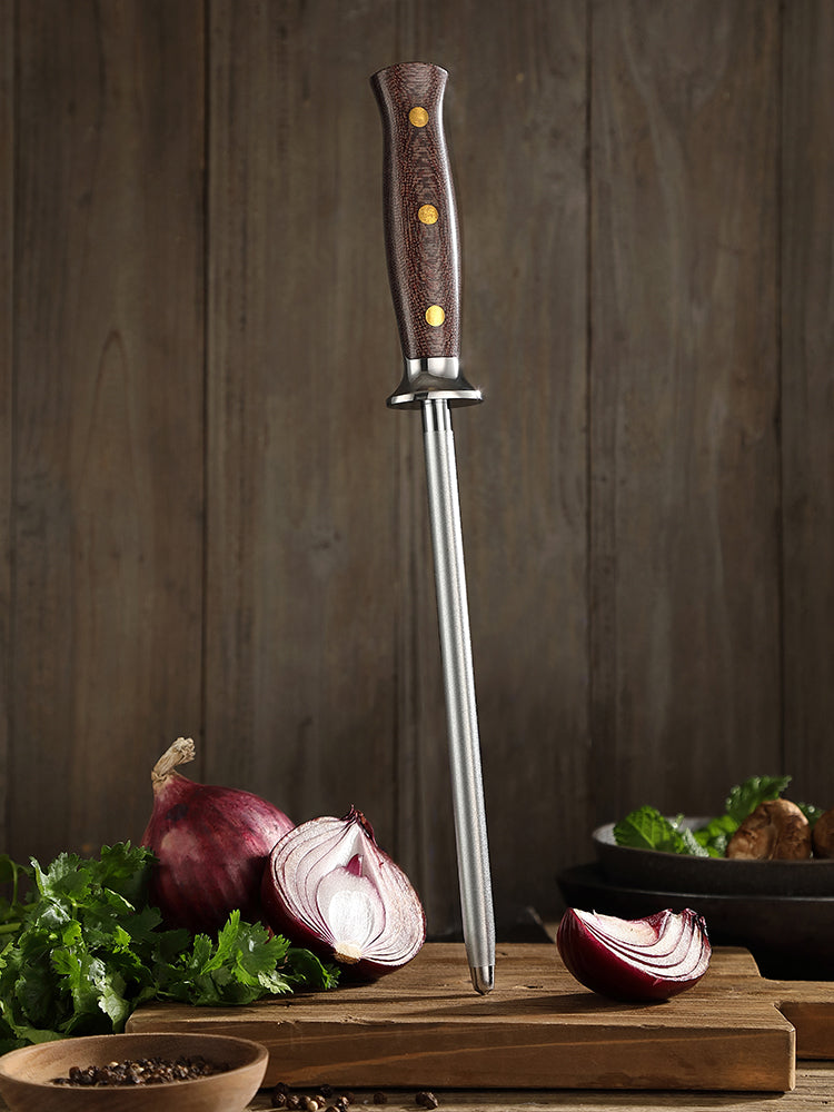HEZHEN Premium Professional Sharpening Rod – High-Carbon Steel Honing Rod with Diamond Grit Coating, Ergonomic Micarta Handle & Copper Rivets