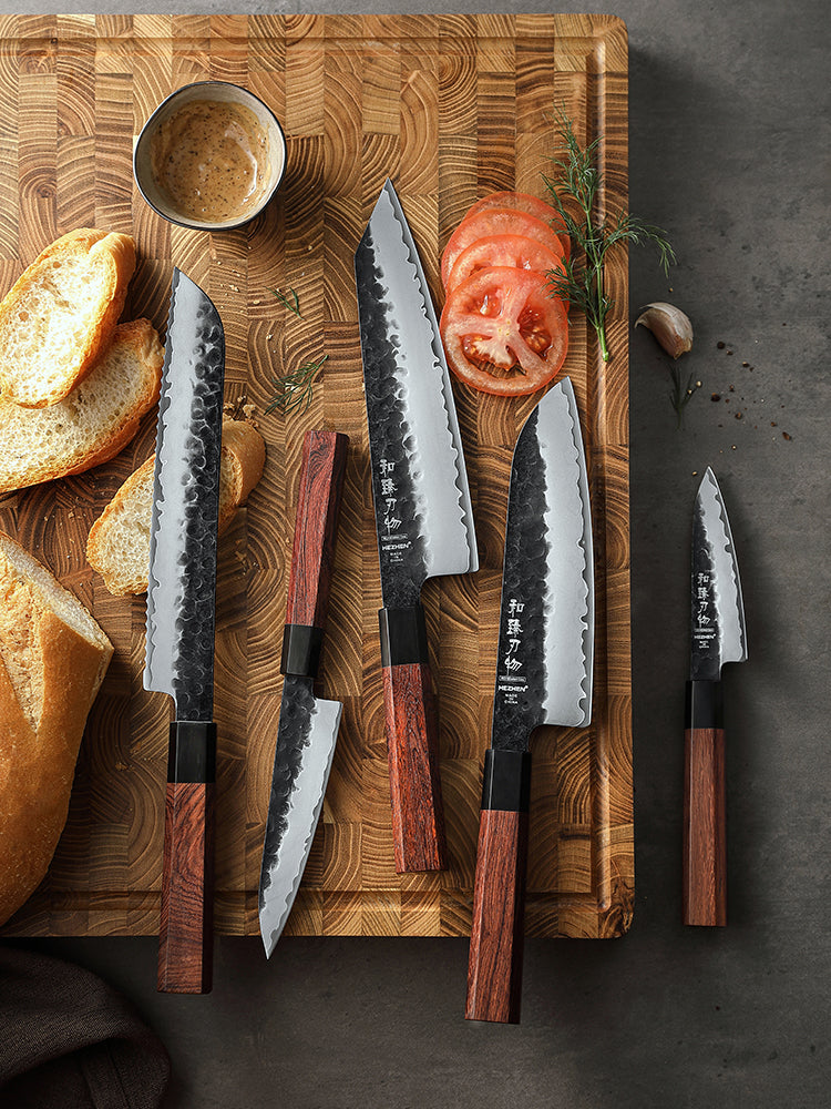 HEZHEN Multifunctional 5-piece Knife Set,3 Layers Composite Steel Blade,Ergonomic Wooden Handle,Elegant Gift Box Packaging