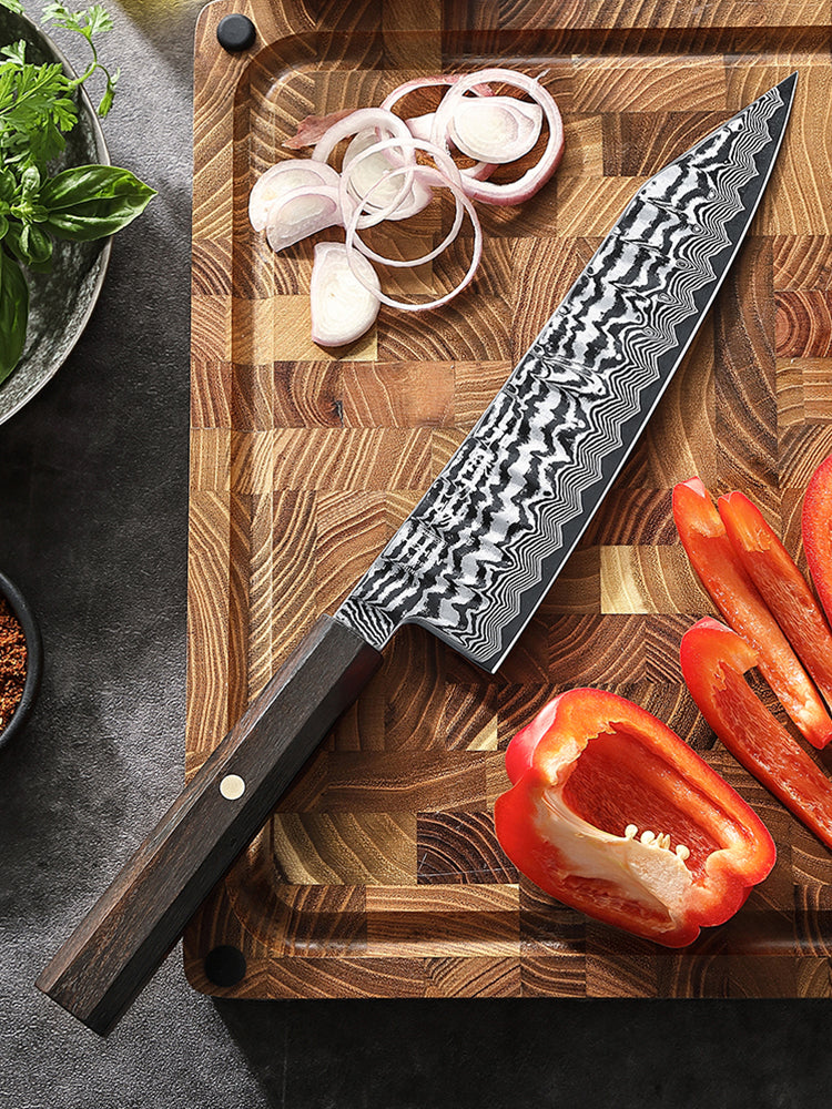 HEZHEN 8.3 Inch Forged Bunka Knife, Premium 67-Layer Damascus Steel Multipurpose Kitchen Knife, 10Cr15CoMoV Steel Core 60±2HRC Hardness