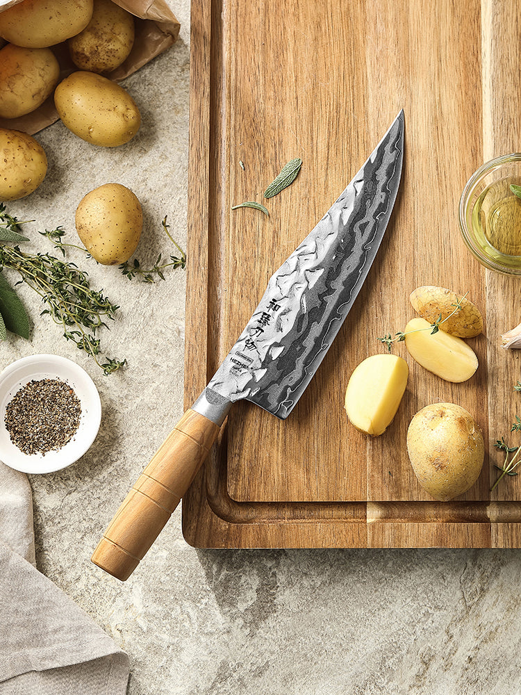 HEZHEN Custom 9 Layer Damascus W Chef Knife, Forged 12Cr18MoV Steel Core,Mountain and River Pattern