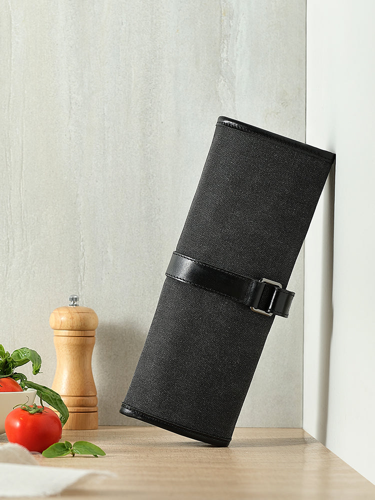 HEZHEN Microfiber Leather + Thickened Canvas  Chef Knife Roll Knife Storage Bag Kitchen Utensils