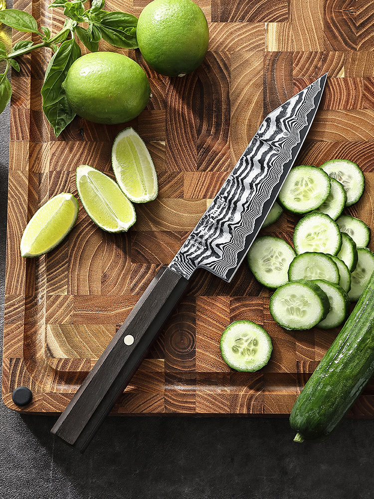 HEZHEN 5.9" Bunka Knife – 67-Layer Damascus Steel Blade,  15° Edge Angle, Versatile Chef Knife for Meat, Vegetables & Fruits