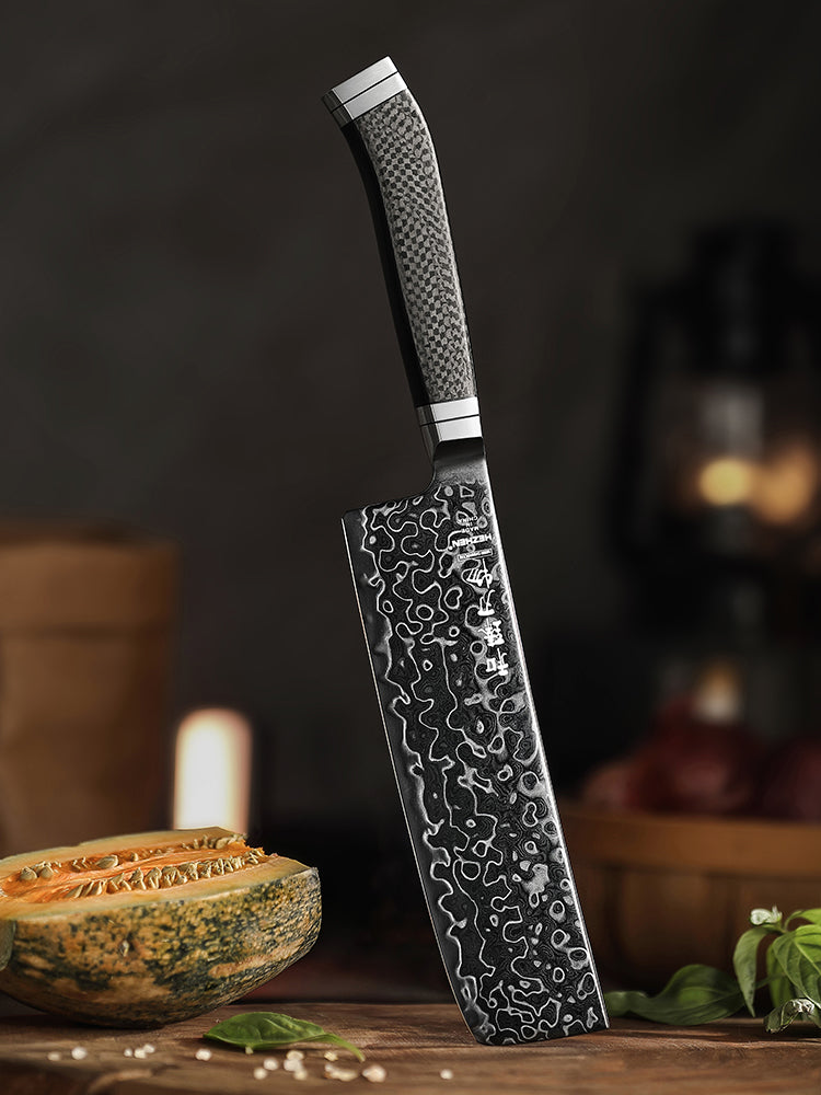 HEZHEN ZhiZhen Series 7.2”Nakiri Knife,145-layer Damascus Steel With an M390 Core,Pure Carbon Fiber Handle