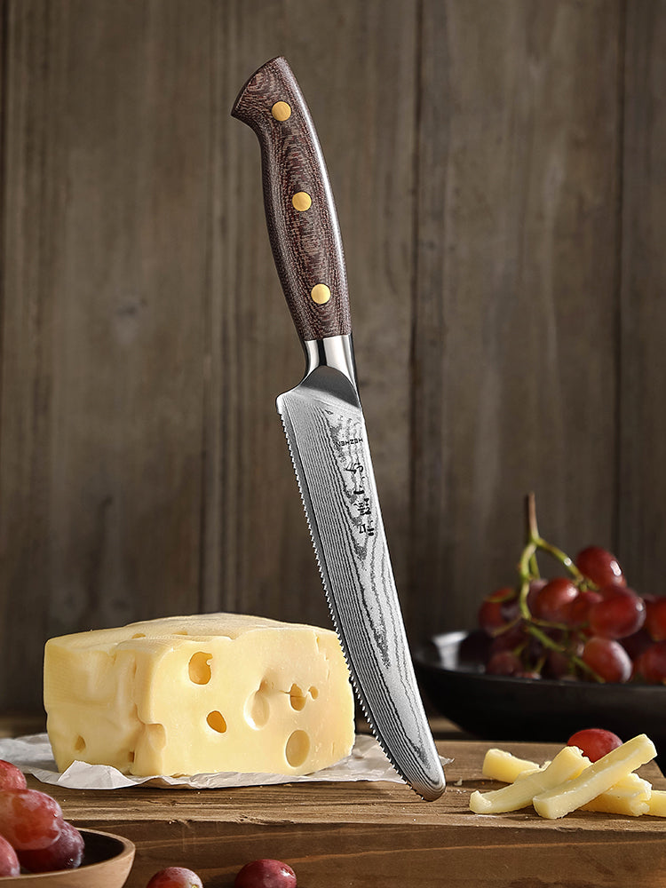 HEZHEN 5.9-Inch High Quality Cheese Knife – 67-Layer Damascus Steel, Perfect for Hard Cheeses, Soft Cheeses, Fruits & Small Vegetables