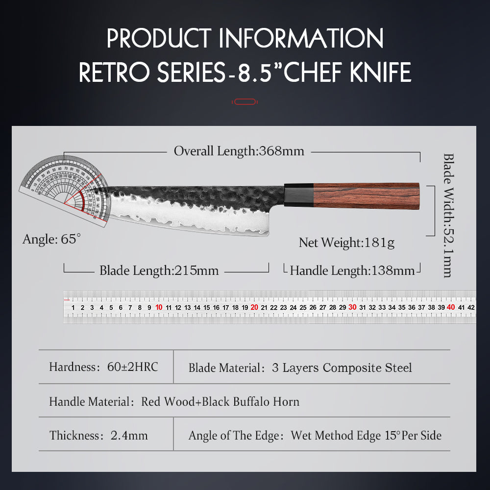 HEZHEN 8.5 Inches Chef Knife Stainless Steel Kitchen Cooking Knives Rosewood Handle With Gift Box Three-layer Composite Steel
