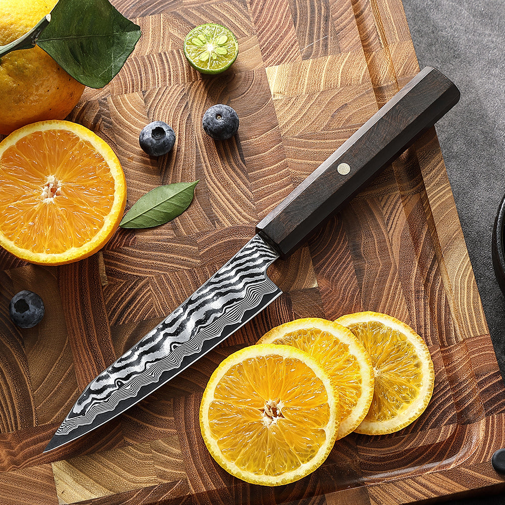 HEZHEN 5.2 Inch Kitchen Utility Knife, 67‑Layer Damascus Steel with 10Cr15CoMoV Steel Core, 60±2 HRC Hardness,