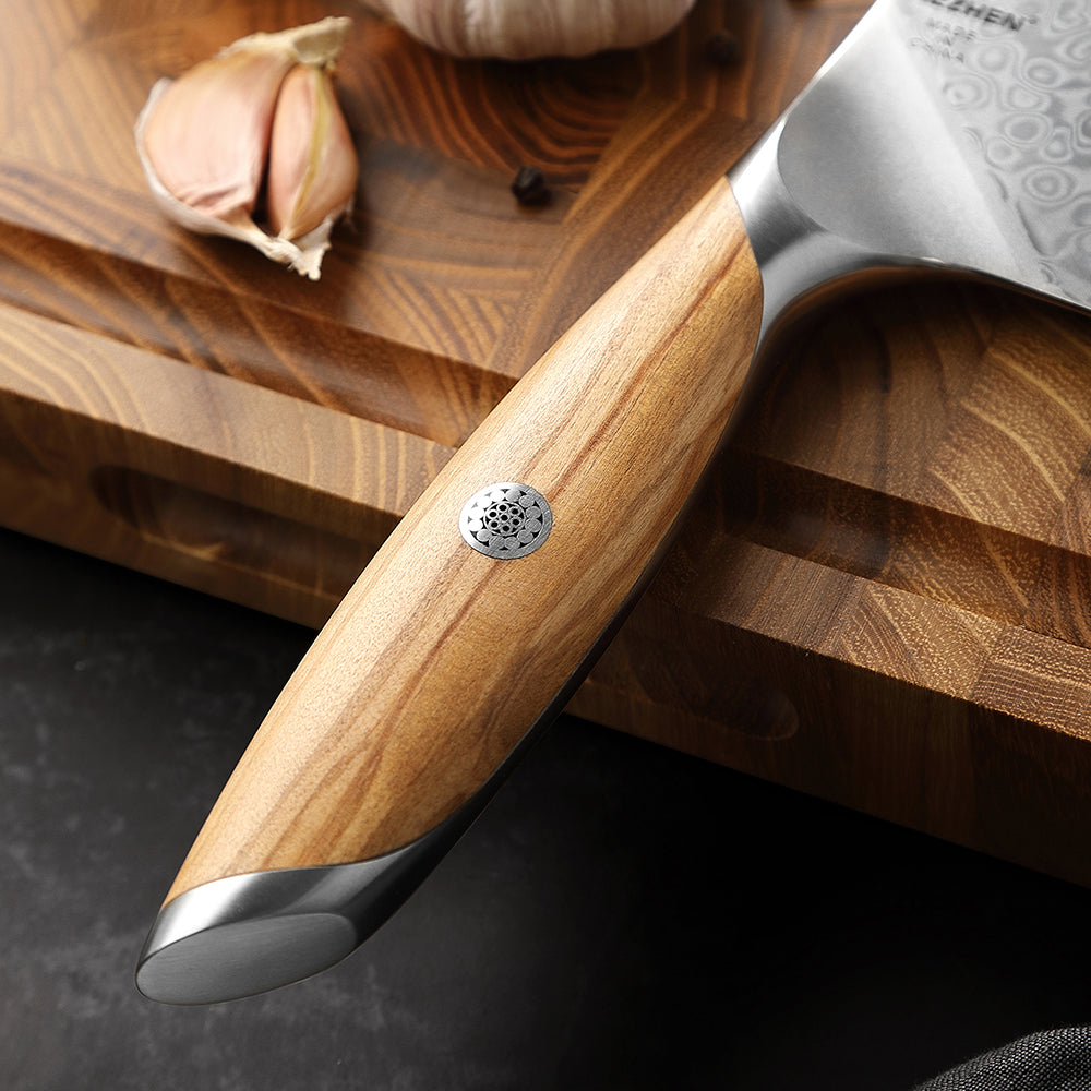 HEZHEN 7 Inches Bone Cleaver Knife, 73 Layers Damascus Powder Steel, Olive Wood Handle, Gift Ready-Flagship Series