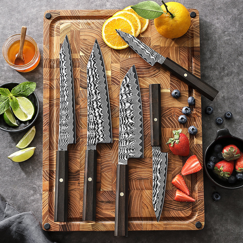 HEZHEN 67-Layer Damascus Steel Knife Set 5PCS - 60±2HRC Hardness, 10Cr15CoMoV Steel Core Kitchen Chef Knife Set for Daily Cooking Food Prep & Premium Gifting