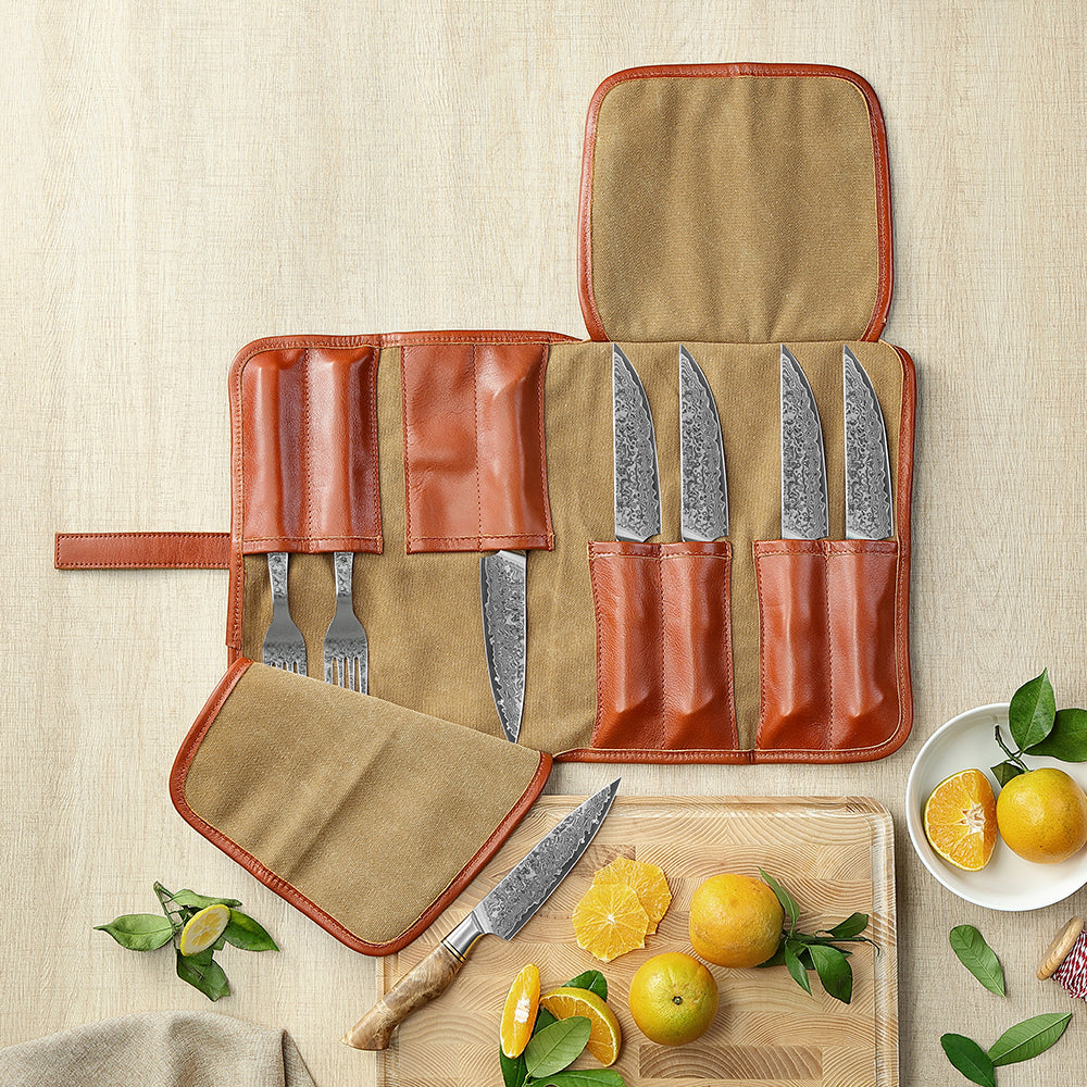 HEZHEN Professional Chef Knife Roll Bag,Microfiber Leather & Thickened Washed Canvas,Durable Kitchen Tool Storage Bag