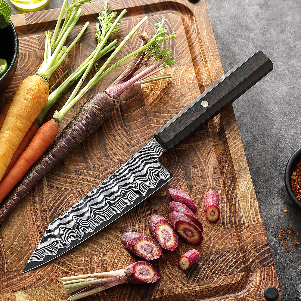 HEZHEN 5.9" Bunka Knife – 67-Layer Damascus Steel Blade,  15° Edge Angle, Versatile Chef Knife for Meat, Vegetables & Fruits