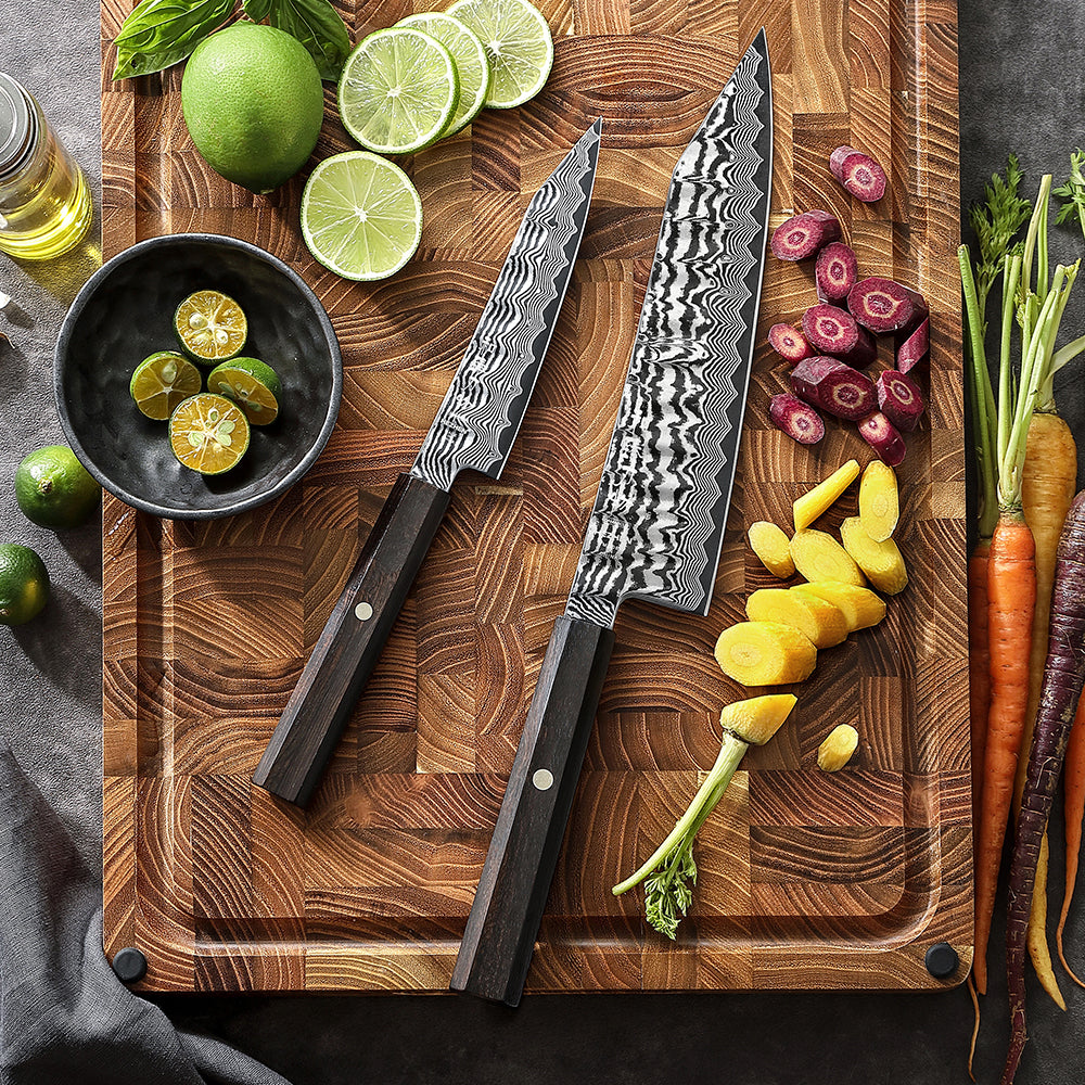 HEZHEN 2PCS Kitchen Knife Set, 67 Layers Damascus Steel With 10Cr15CoMoV Steel Core, Utility+Chef Knife,Household Cooking & Premium Gift Set