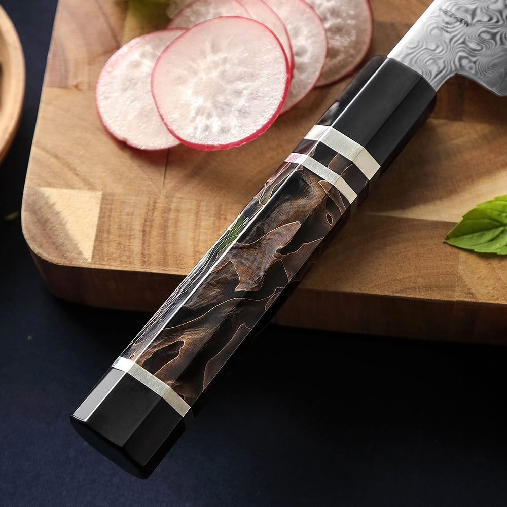 HEZHEN 5.6 Inches Kitchen Utility Knife, 49 Layers Damascus Steel with Japanese ZDP-189 Steel, 65-67 HRC, Japanese Octagonal Handle