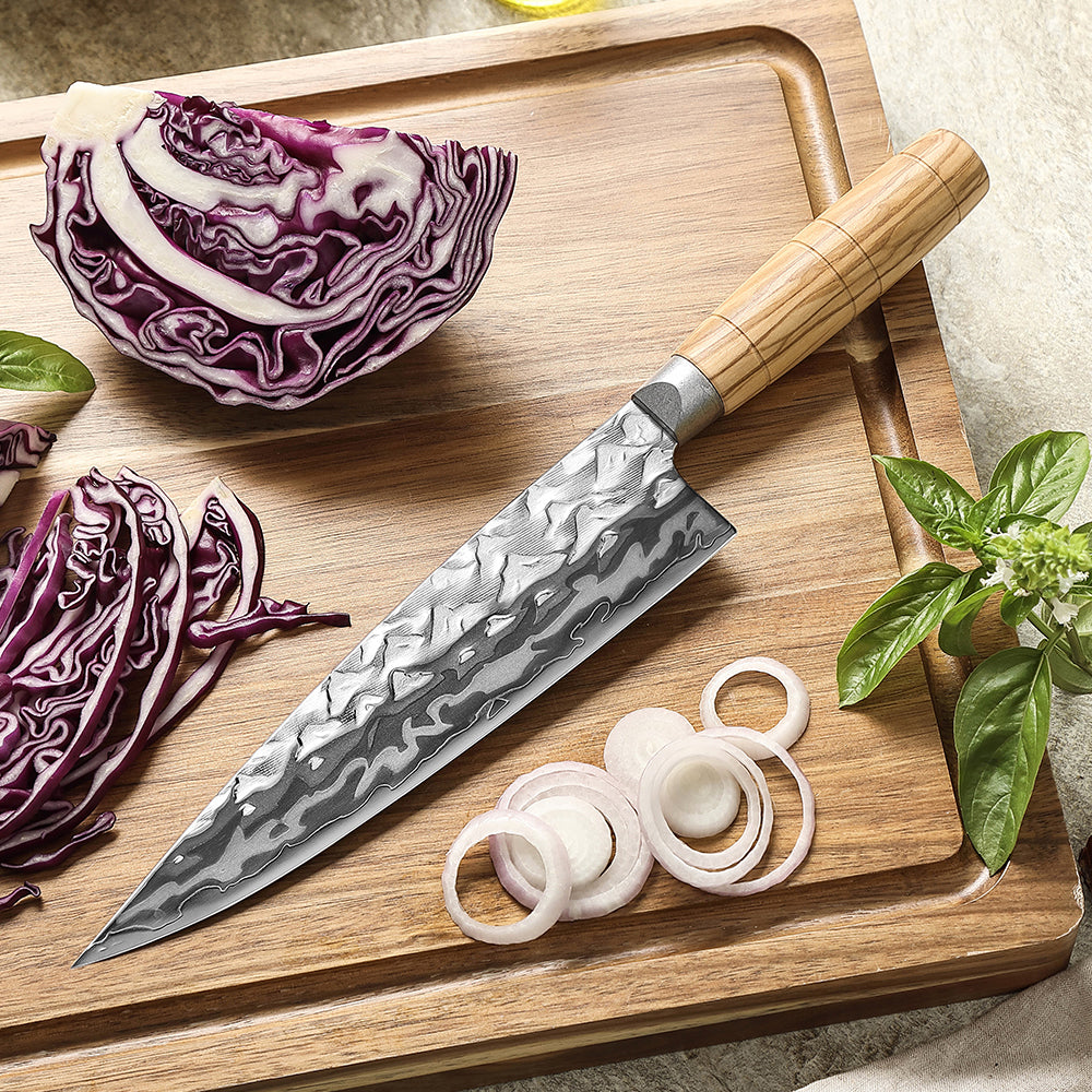 HEZHEN Premium 9‑Layer Damascus Chef‘s Knife – 12Cr18MoV Core, Olive Wood Handle & Ergonomic Relief