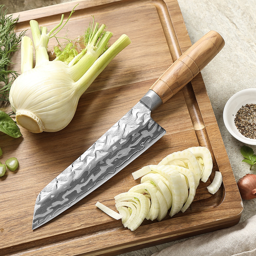 HEZHEN Versatile 9‑Layer Damascus Santoku – 3‑Virtue Blade with Olive Wood Handle