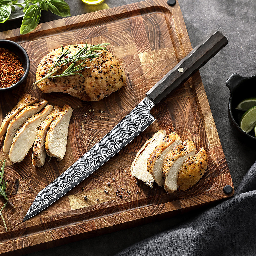 HEZHEN 8.7 Inch Damascus Carving Knife, 67-Layer Forged Damascus Steel, Professional Kitchen Knife,Home Cooking & High-End Gift