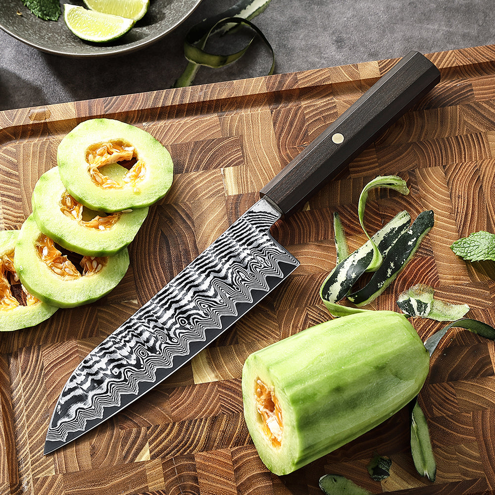 HEZHEN 7.3 Inch Multipurpose Santoku Knife, Hand Forged Damascus Kitchen Knife,15° Precision Edge, Ultra Sharp Balanced Cutting Knife