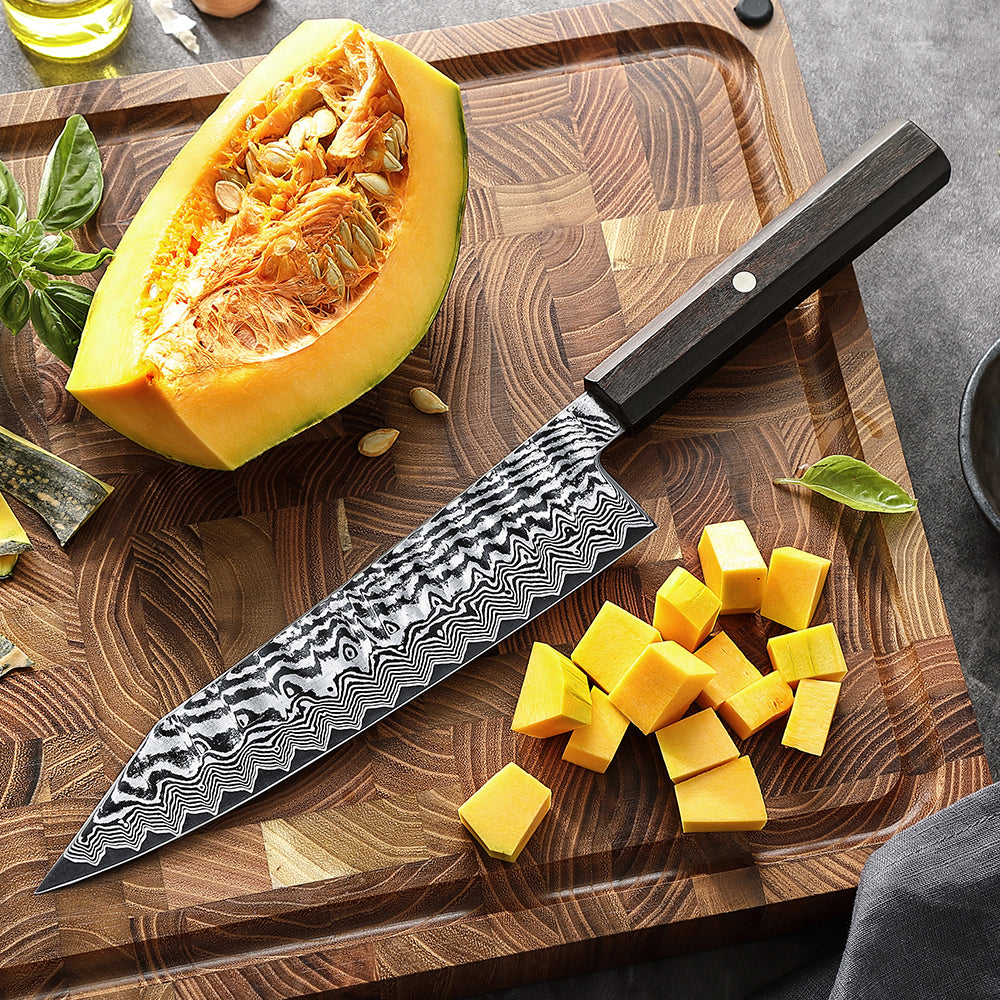 HEZHEN 8.3 Inch Forged Bunka Knife, Premium 67-Layer Damascus Steel Multipurpose Kitchen Knife, 10Cr15CoMoV Steel Core 60±2HRC Hardness