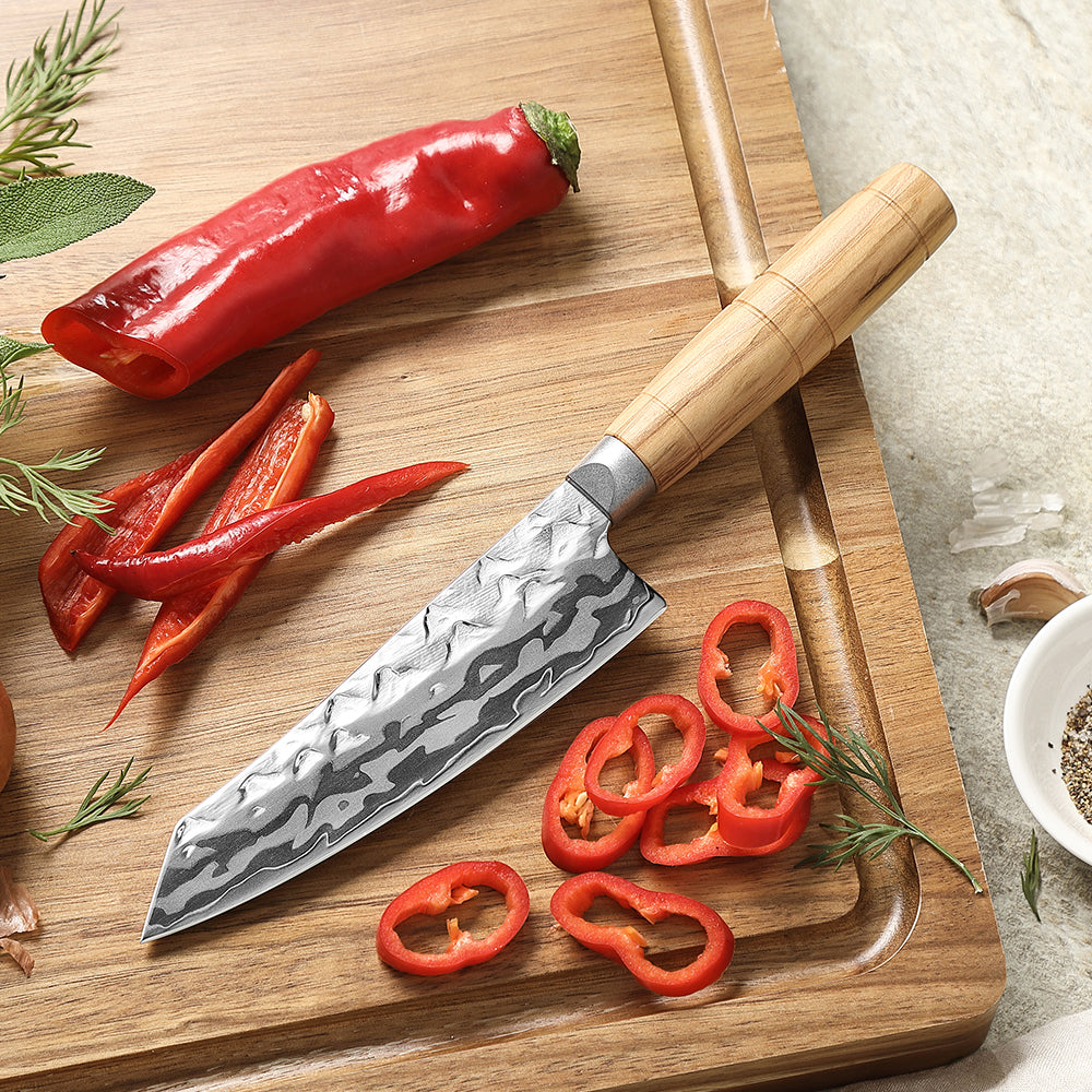 HEZHEN Damascus 5.9" Santoku Kitchen Knife, 9-Layer Forged 12Cr18MoV Steel,All-in-One Cutter for Meat, Fish & Vegetables