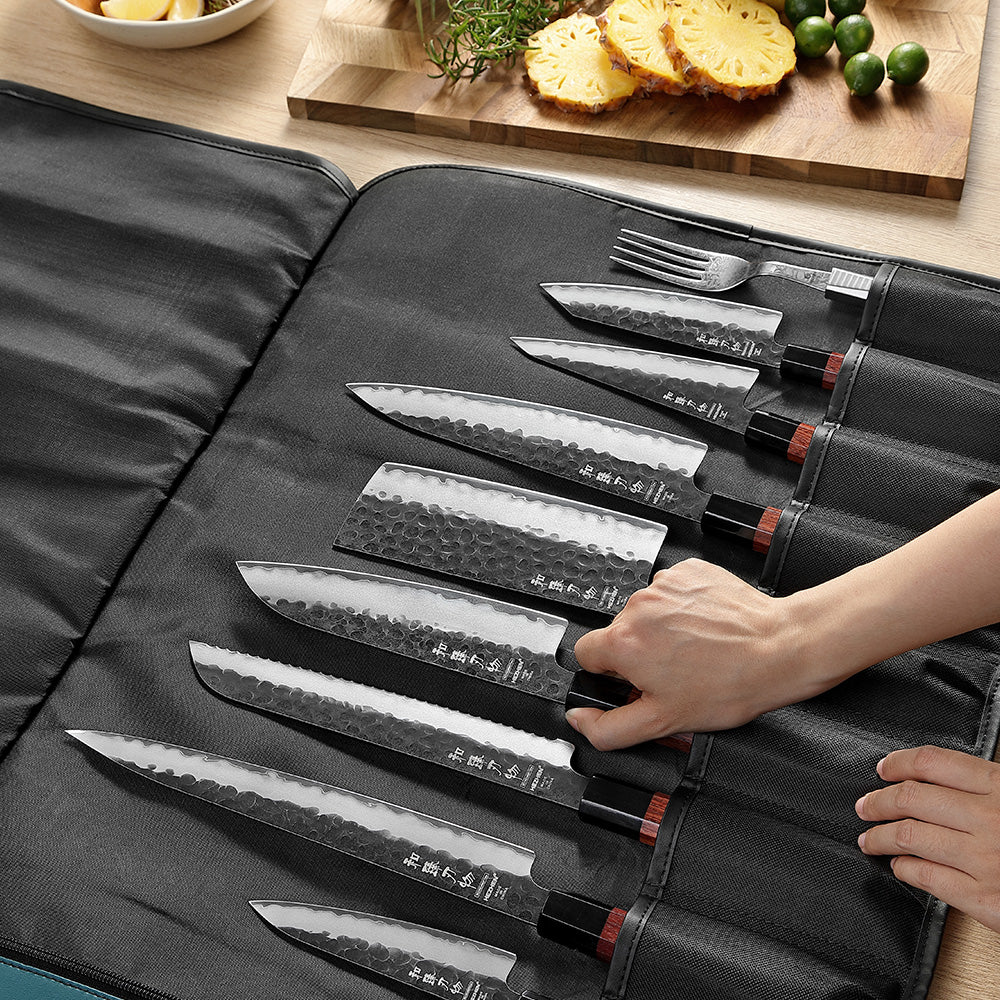 HEZHEN Custom Chef Knife Roll Bag,  Microfiber Leather & High-Molecular Cut-Resistant Fabric,Portable Durable Cooking Tools Storage Bag