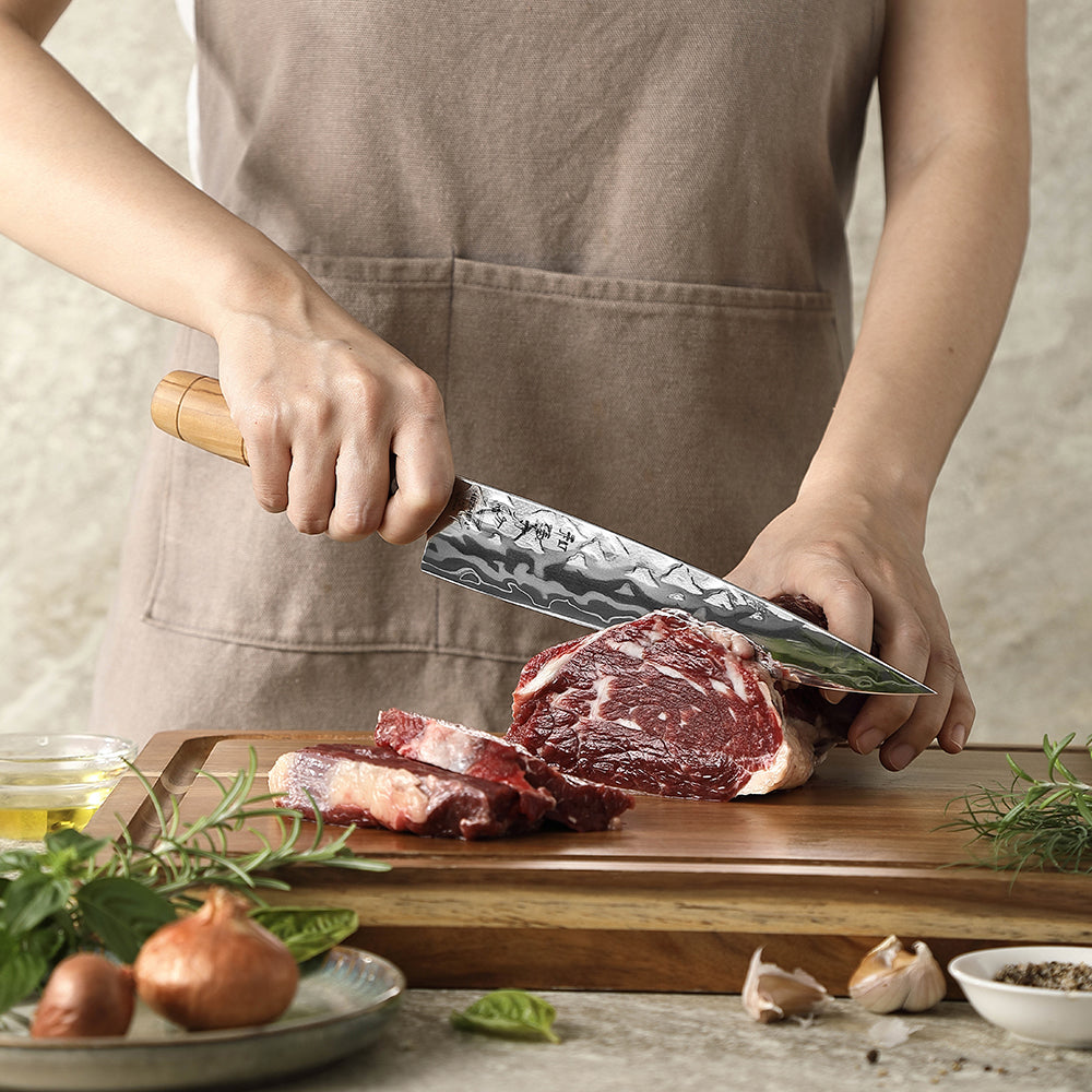 HEZHEN 8.5“Carving Knife 9 Layers Damascus Steel Blade Hardness 60±2HRC for Vegetables & Meats, Luxury Gift Box