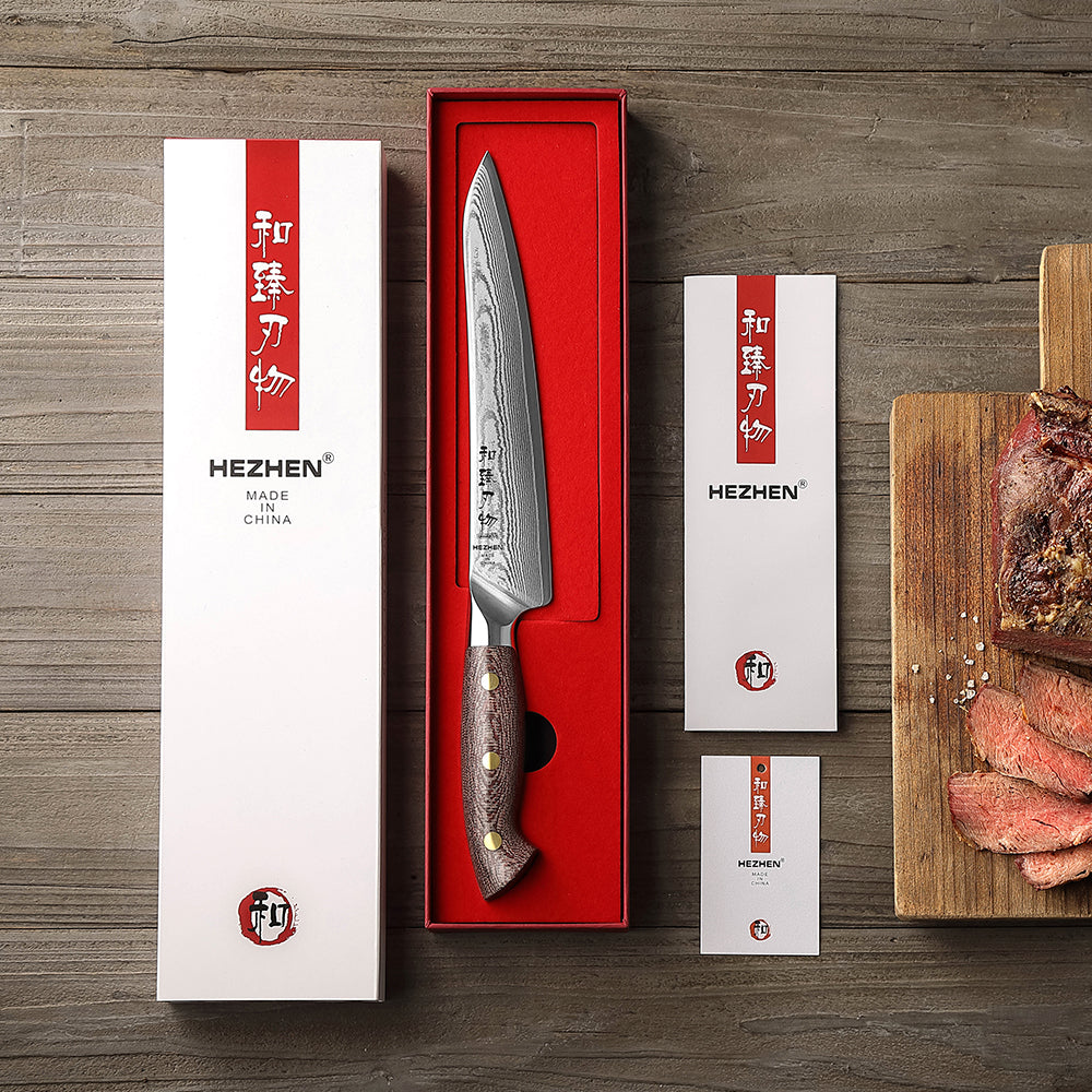 HEZHEN 8.3-Inch Professional Carving Knife – 67-Layer Damascus Steel with 10Cr15CoMoV Core at 60±2HRC, Ergonomic Handle Design