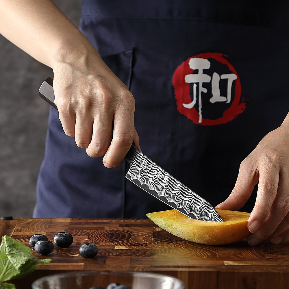 HEZHEN 5.2 Inch Kitchen Utility Knife, 67‑Layer Damascus Steel with 10Cr15CoMoV Steel Core, 60±2 HRC Hardness,