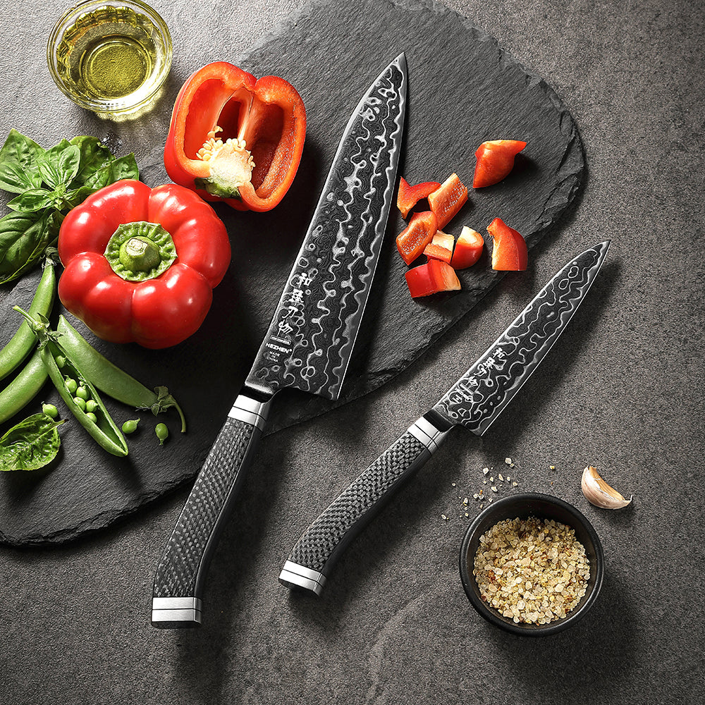 HEZHEN ZhiZhen Series Damascus Steel 2PCS Kitchen Knife Set,Chef Knife+Utility Knife,Multi-purpose Knife Set